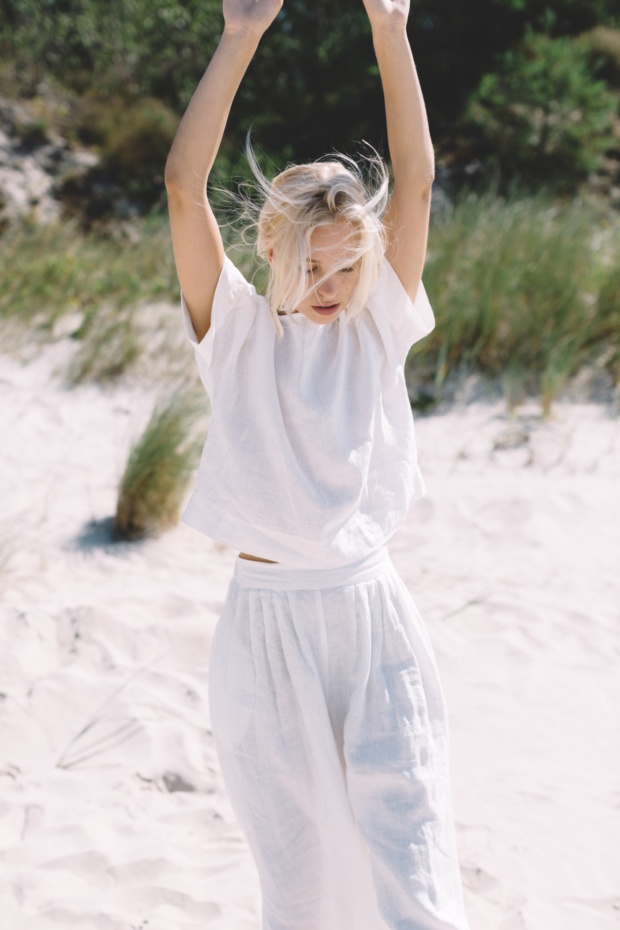 Milky White Linen Top Linen Blouse Cropped Top Linen Shirt Oversized