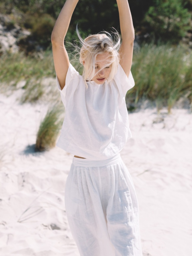 Milky White Linen Top Linen Blouse Cropped Top Linen Shirt Oversized