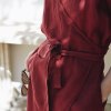 belt of red linen wrap dress