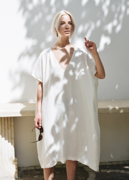 Milky white beach linen dress