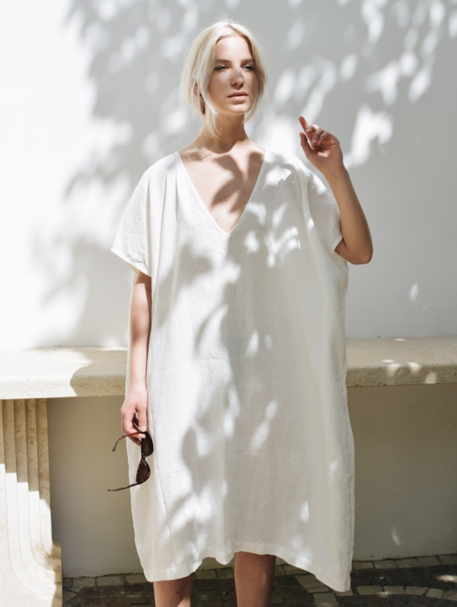 Milky white beach linen dress