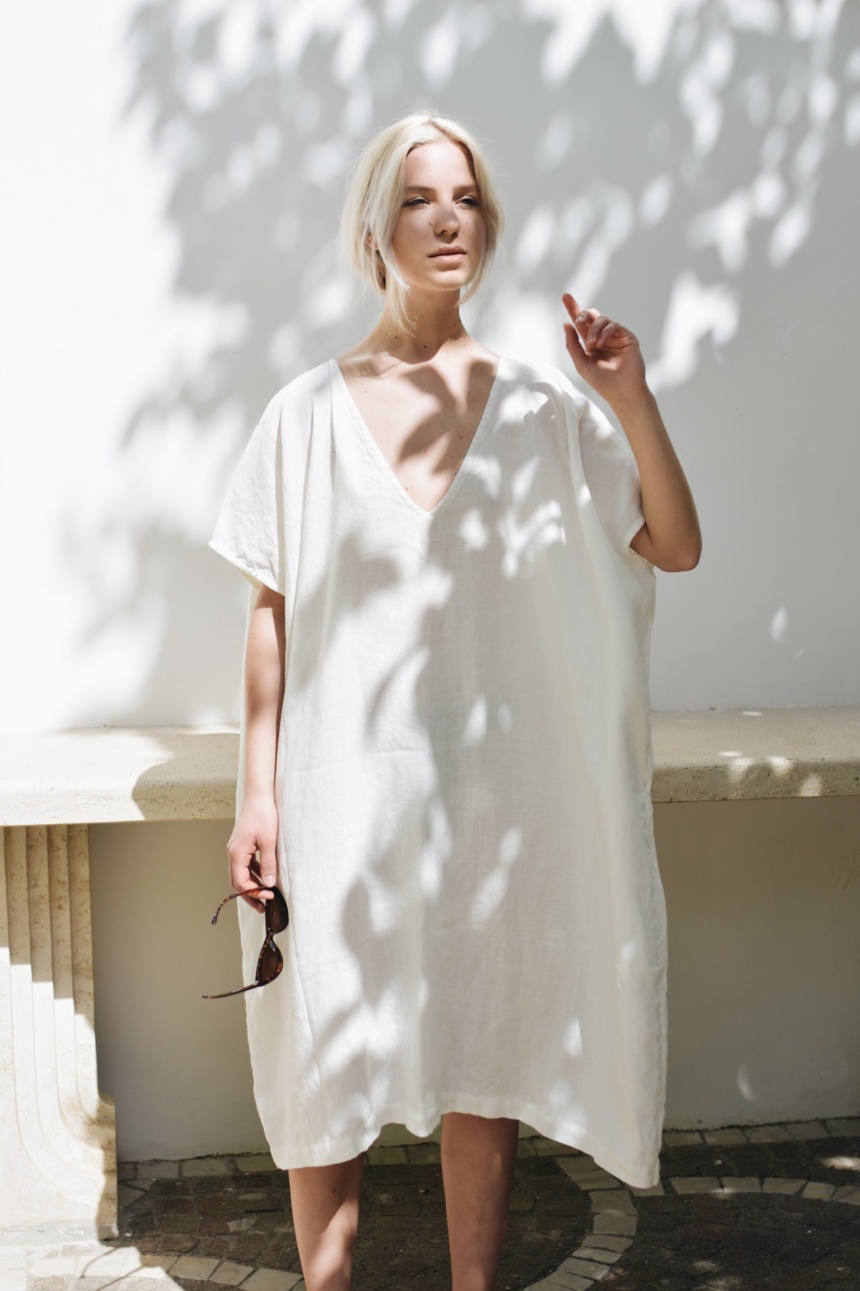 Milky white beach linen dress