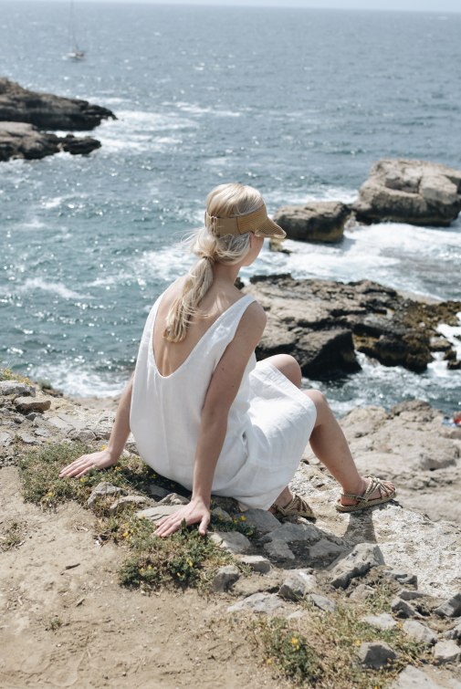 beach white linen dress