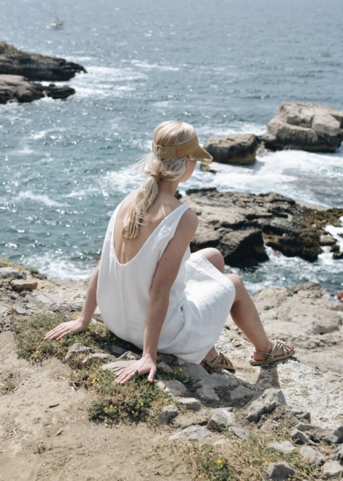 beach white linen dress