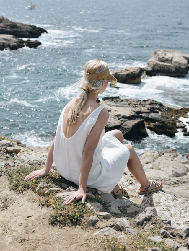 beach white linen dress