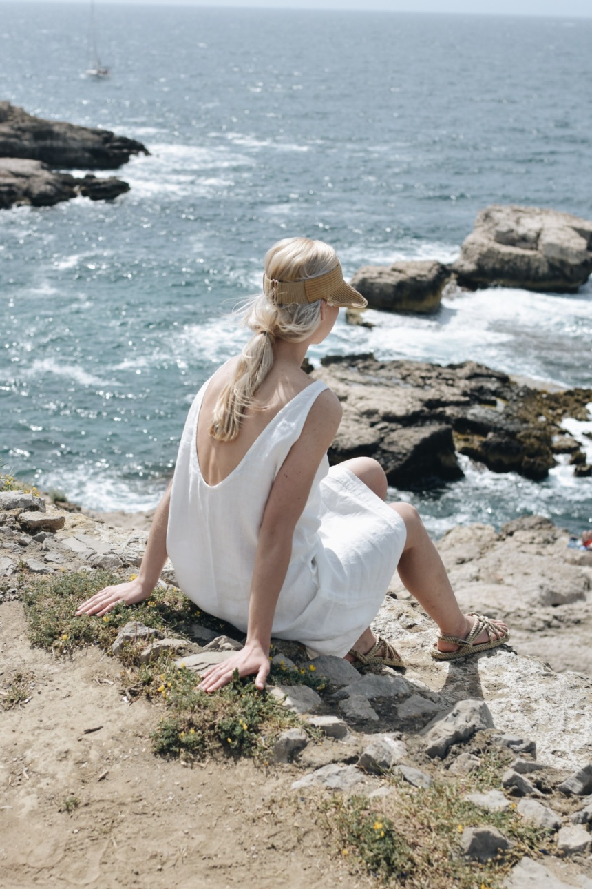 beach white linen dress