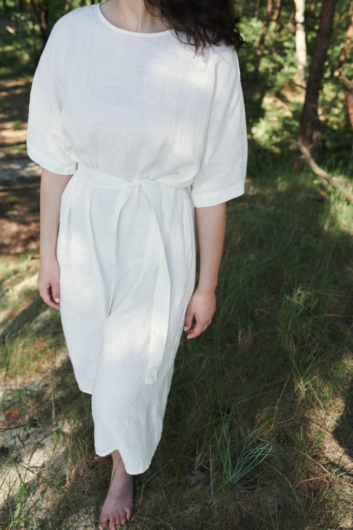 White linen dress with belt