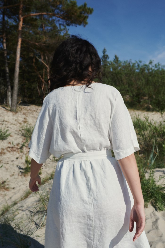 White linen dress details