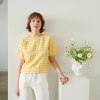 Yellow Gingham Linen Top Linen Blouse Cropped Top Linen Shirt Oversized