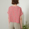 The back of straight cut linen top in red gingham