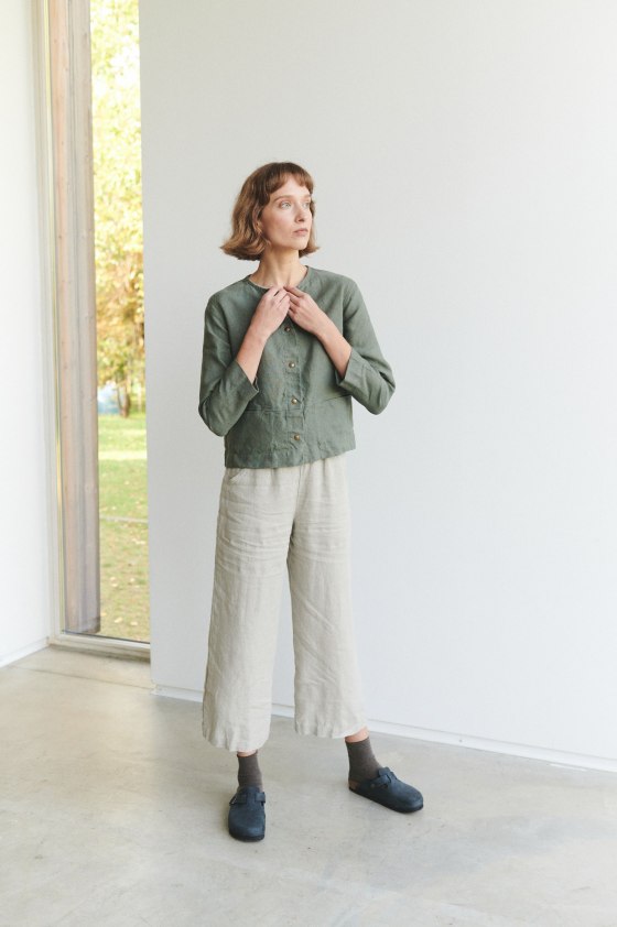Heavy weight jacket and natural linen pants