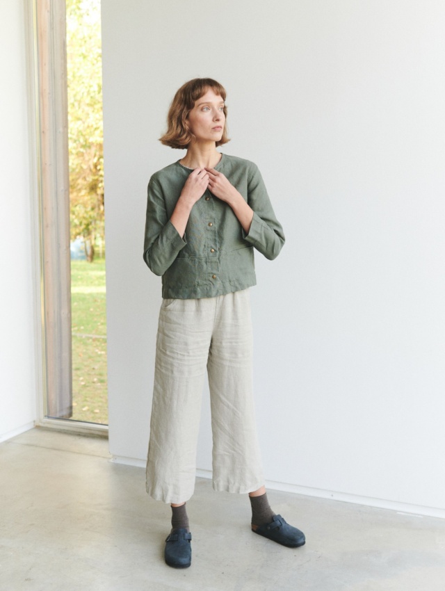 Heavy weight jacket and natural linen pants