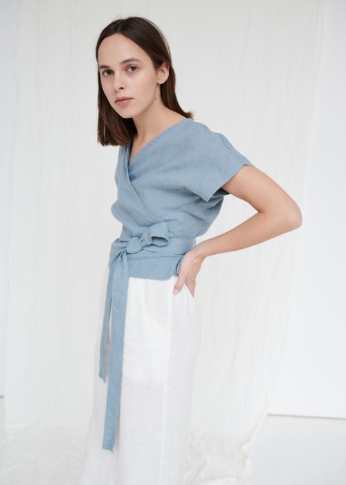 Wrap blouse with linen pants set