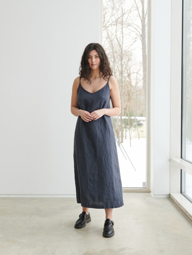 Women wearing simple slip dress in linen