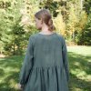 The back of linen smock dress in green