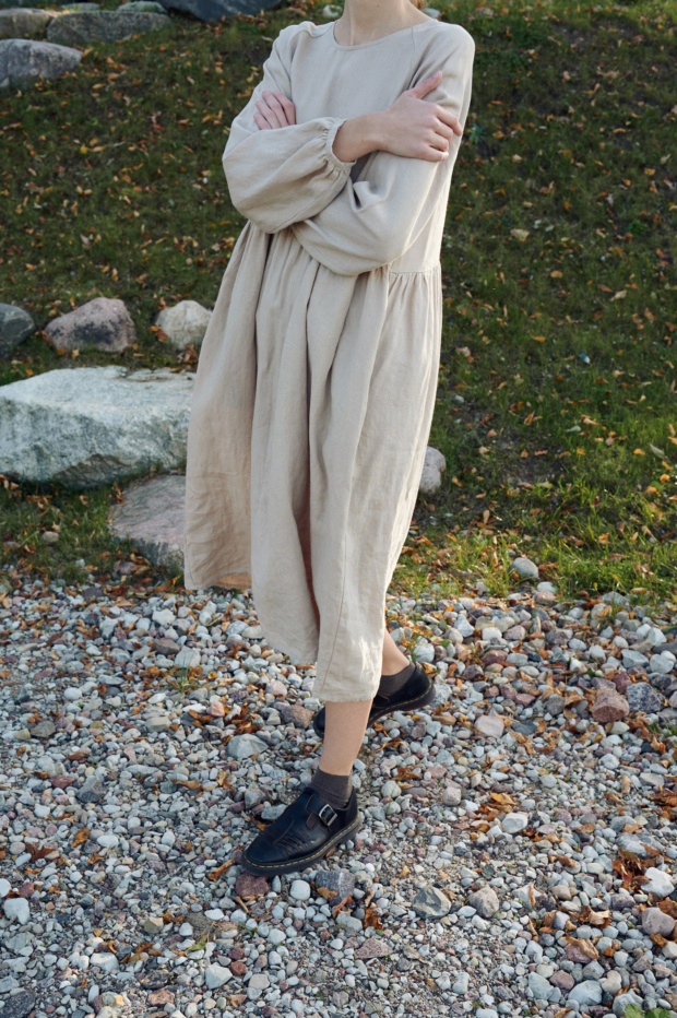 Bottom of beige linen oversized dress