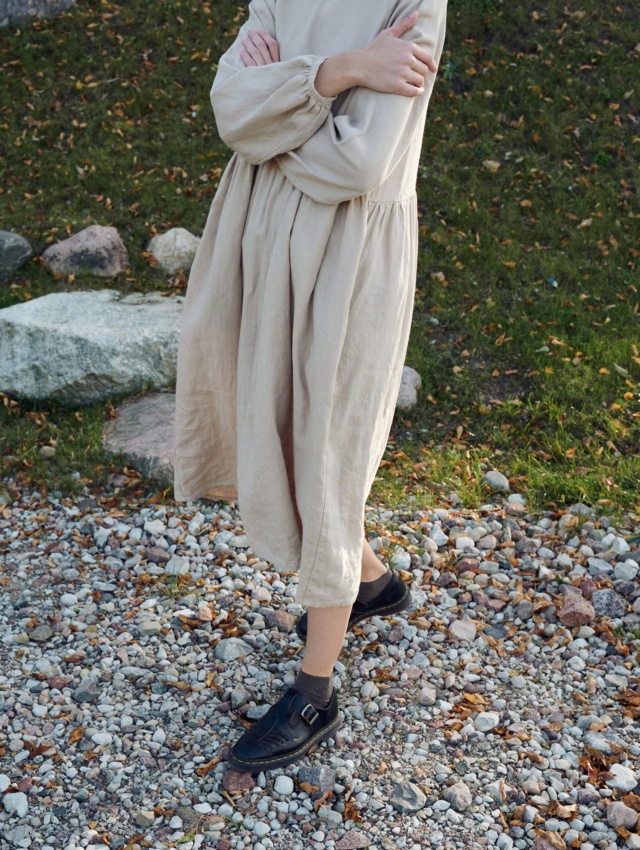 Bottom of beige linen oversized dress