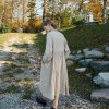 The back of beige linen smock dress