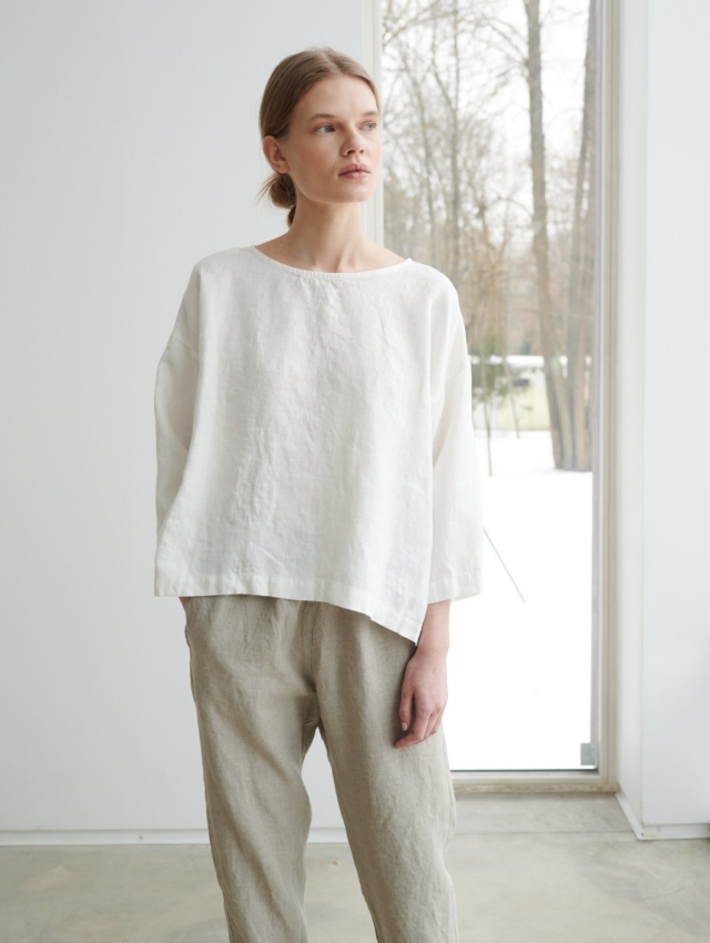 Lady wearing loose linen apparel