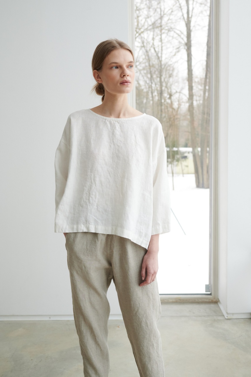 Lady wearing loose linen apparel