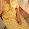 Maternity friendly yellow gingham linen dress