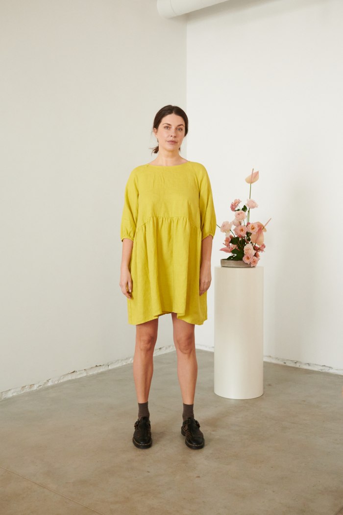 Short summer linen yellow dress