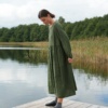 Linenfox model in oversized linen smock dress