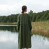 The back of oversized linen dress in forest green