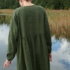 Back of the forest green linen smock dress