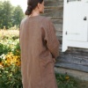 Back of a heavy linen jacket in cacao color