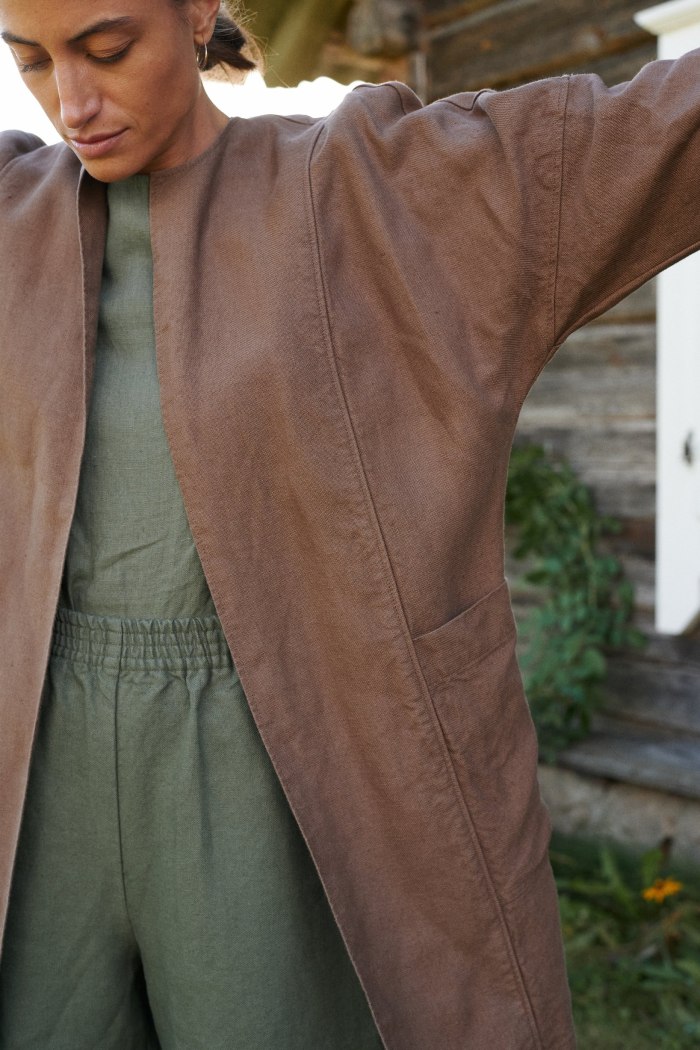 Relaxed fit brown heavy linen jacket