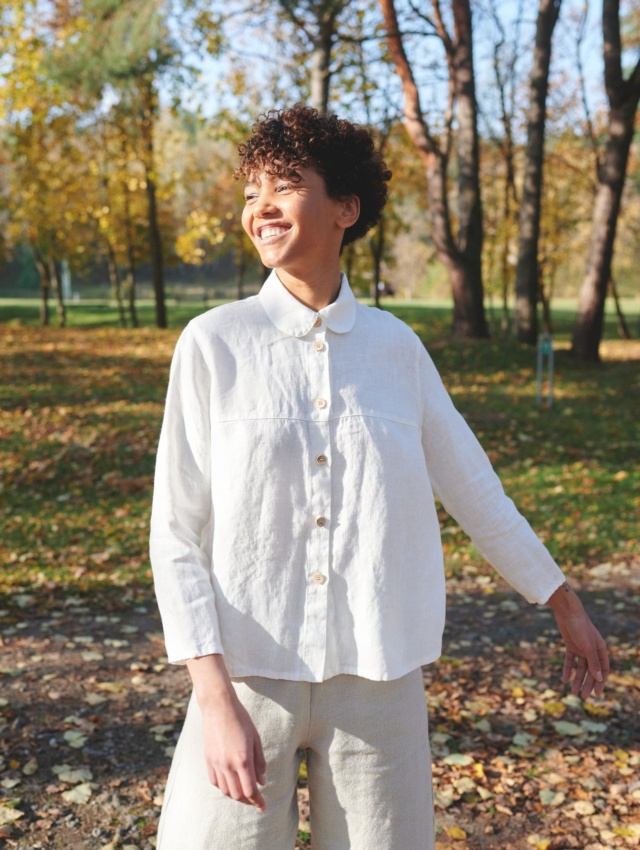 White linen button down shirt