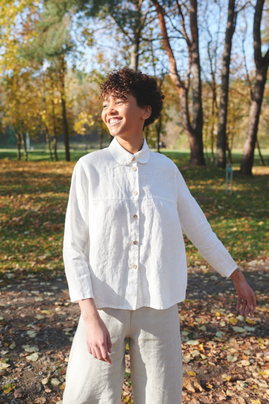 White linen button down shirt