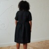 Midi black linen dress with short sleeves
