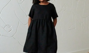 Classic black linen dress for summer