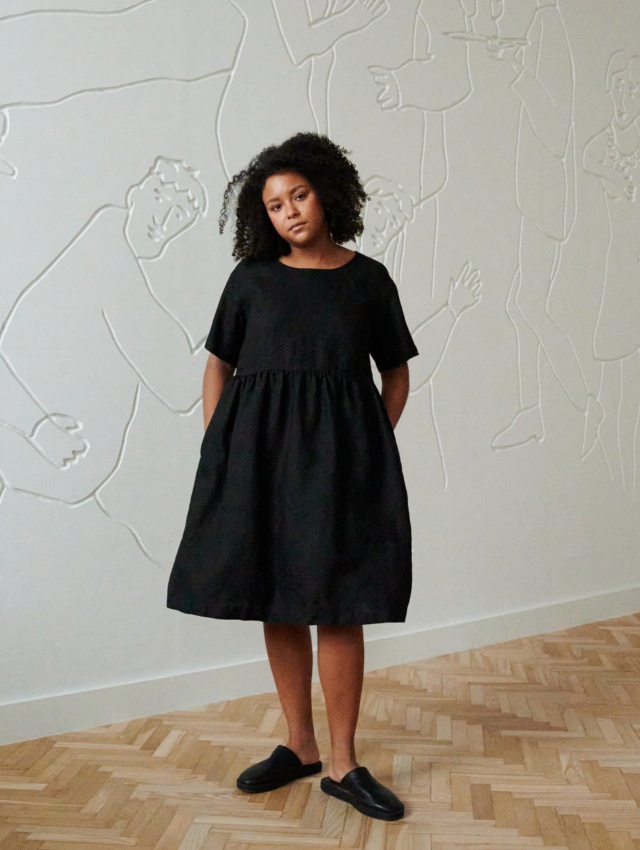 Classic black linen dress for summer