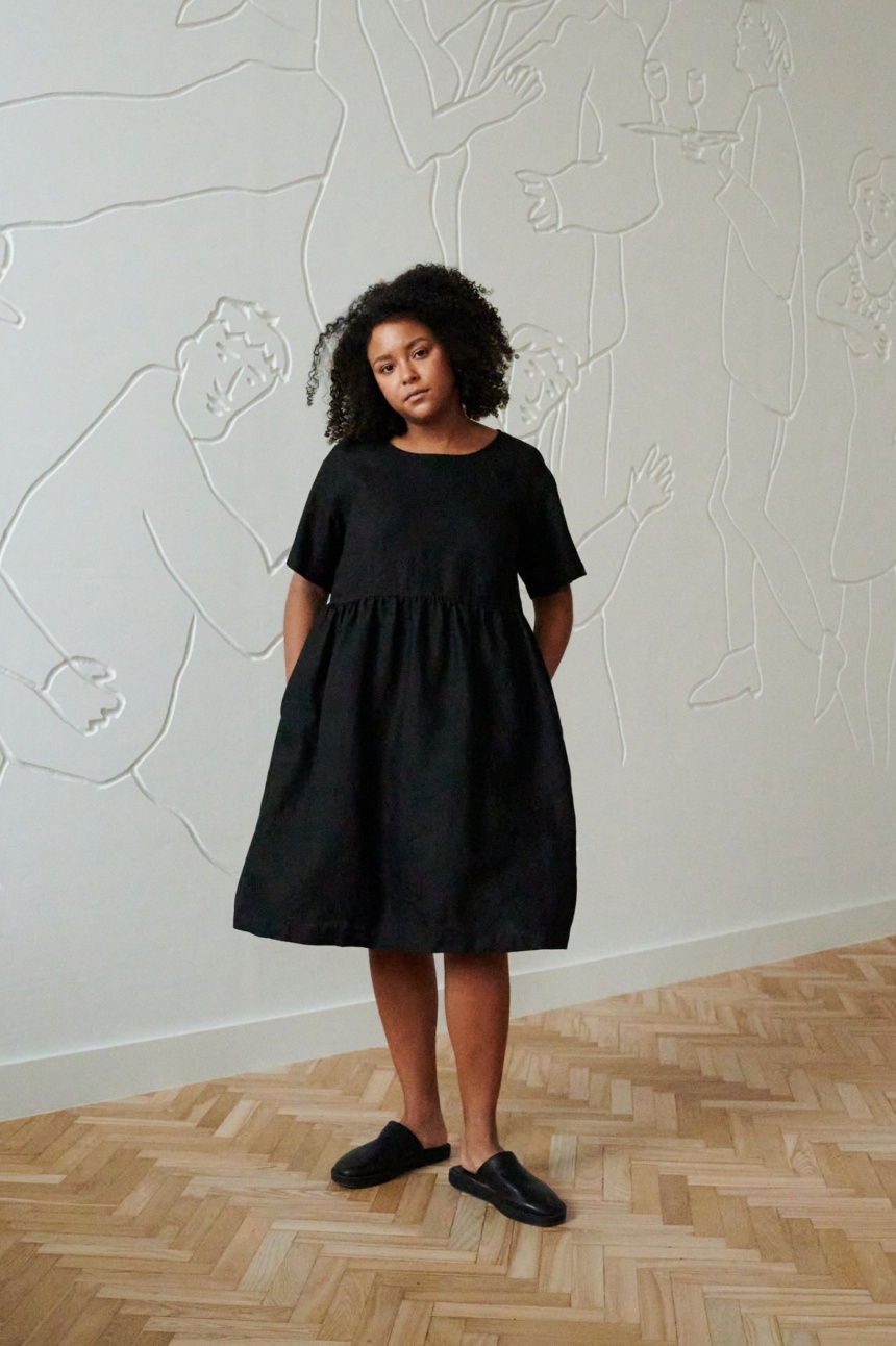 Classic black linen dress for summer