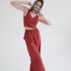 Wide-leg linen trousers and a wrap cropped linen top