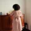 Back of gingham linen wrap dress