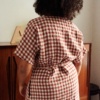 back of brown gingham linen dress