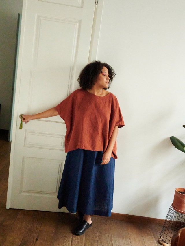 women wearing oversized linen tunic