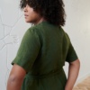 The back of linen short sleeve dress in dark green linen
