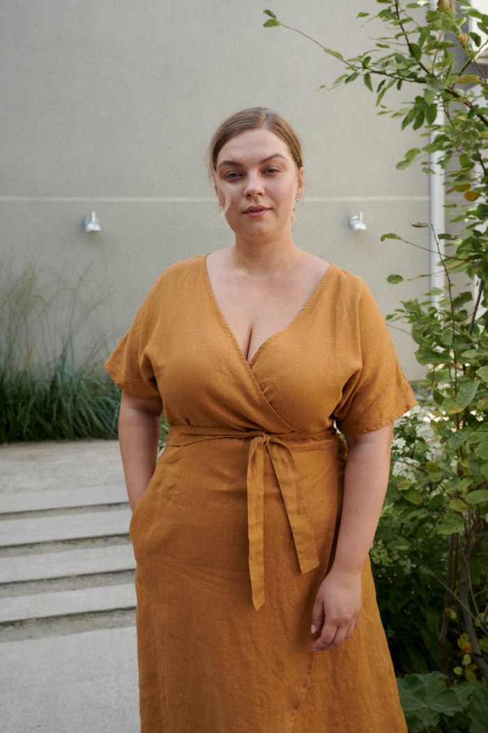 front of the linen wrap dress