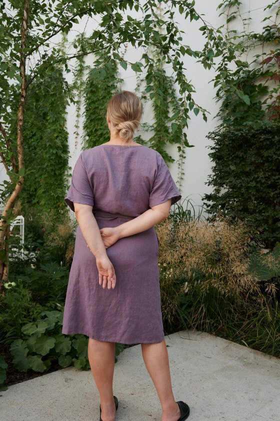Back of purple linen oversized dress