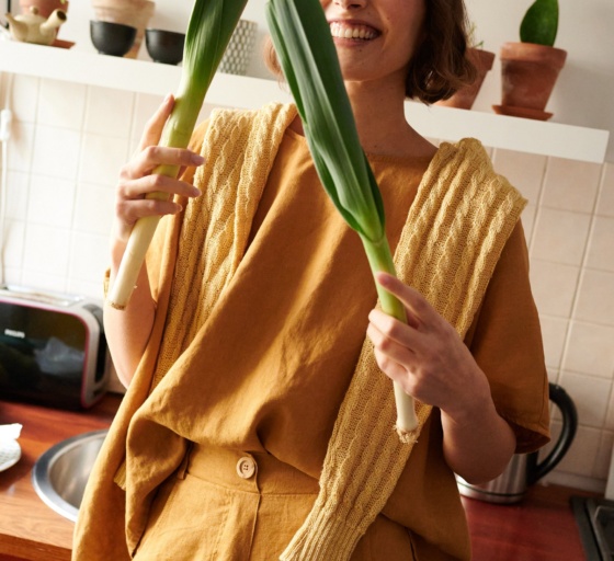 An oversized linen top with a round neckline