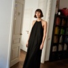 Organic linen dress in black color