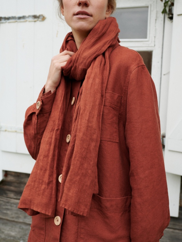 Terracotta color linen scarf details