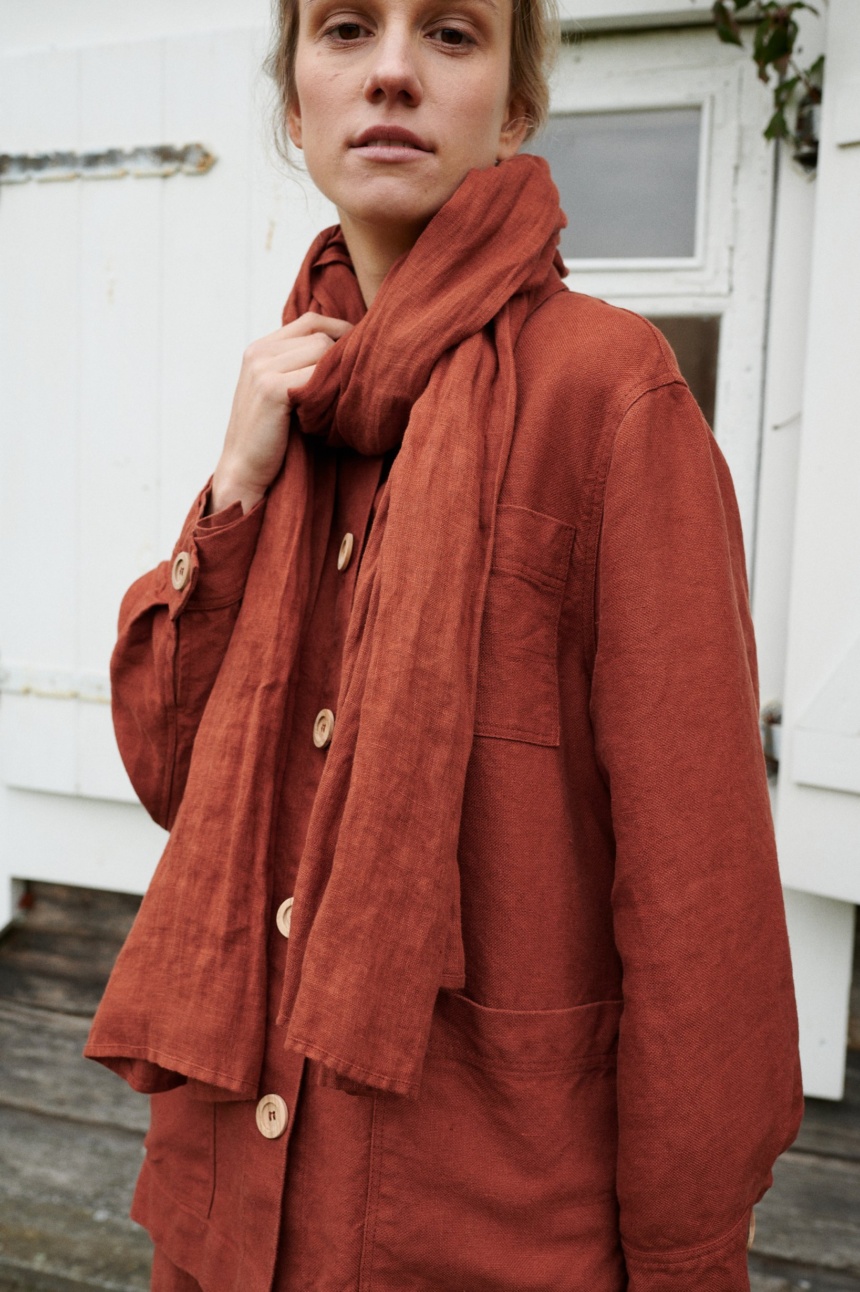 Terracotta color linen scarf details