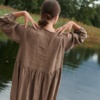 Back of the linen oversized dress in brown