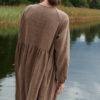 The back of brown linen smock dress
